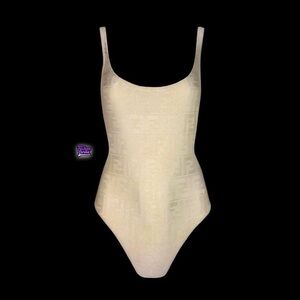 Vintage Fendi Ivory Off White Zucca ‘FF’ Monogram Logo Swimsuit